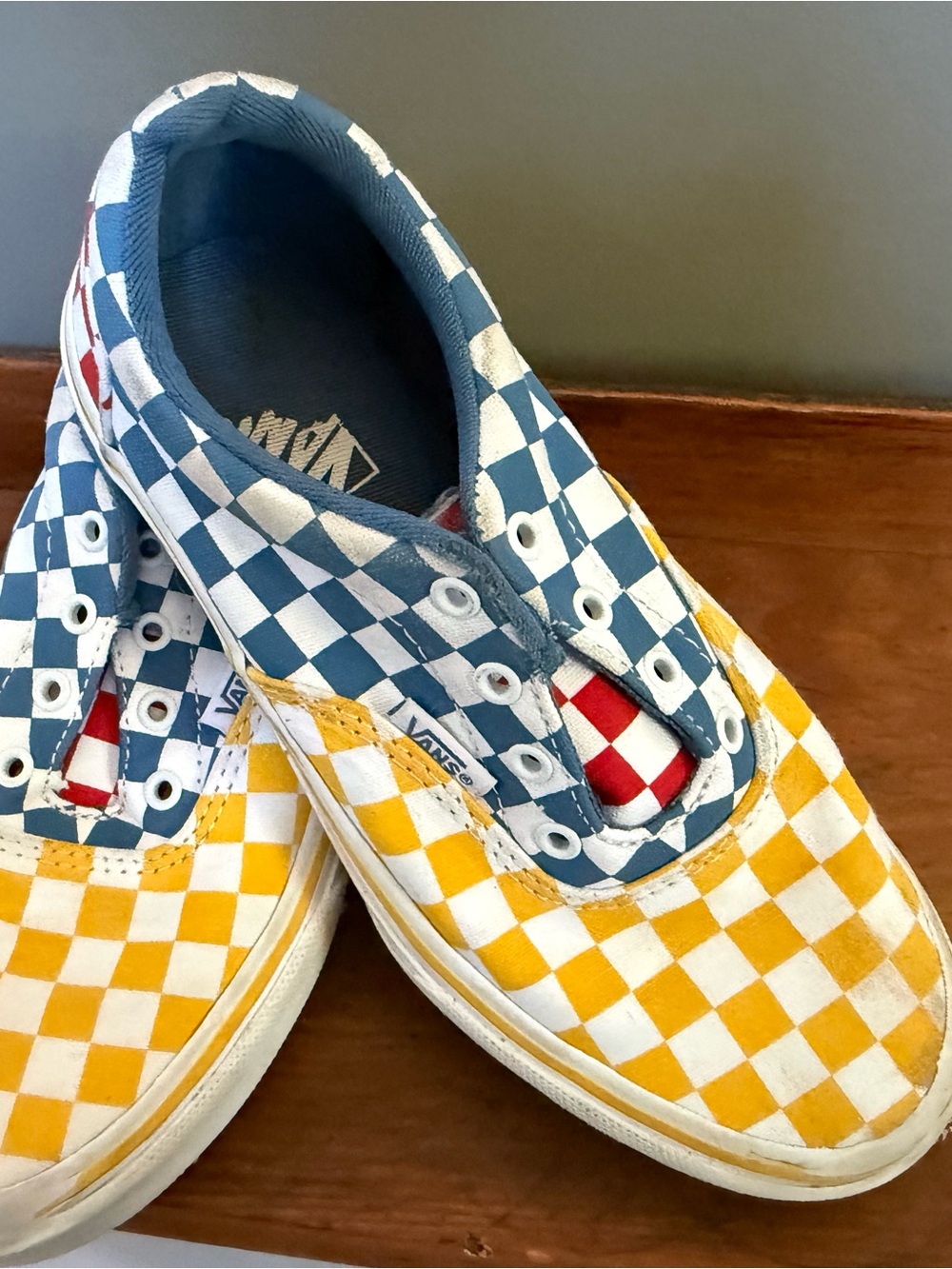 Vans Kids Checkerboard Slip-On Sneakers - Blue/Yellow/White